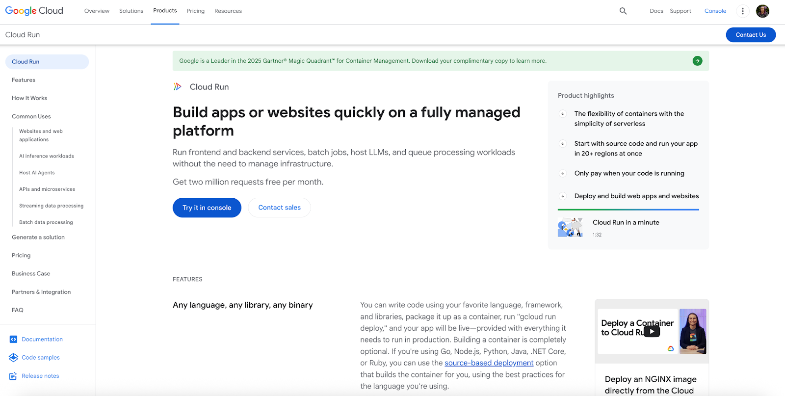 Google Cloud Run website